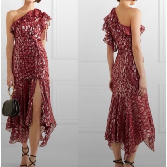 Veronica Beard Blake Skirt and top set Burgundy red Silver Asymmetric Size 4 / 6 - Picture 3 of 11
